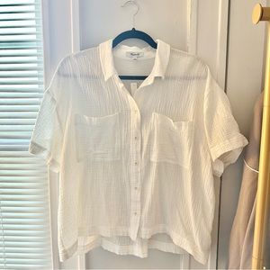 Madewell Relaxed Fit Cropped White Button Up Shirt Size Large